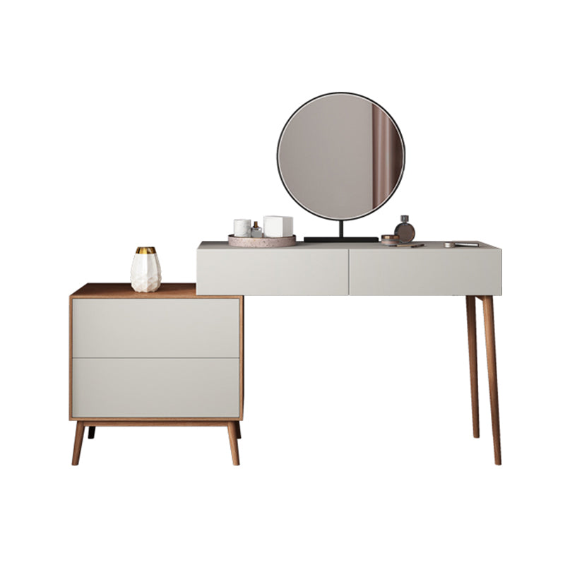 Tavolo da vanità contemporaneo e set di sgabelli con specchio, set di vanità per trucco in legno