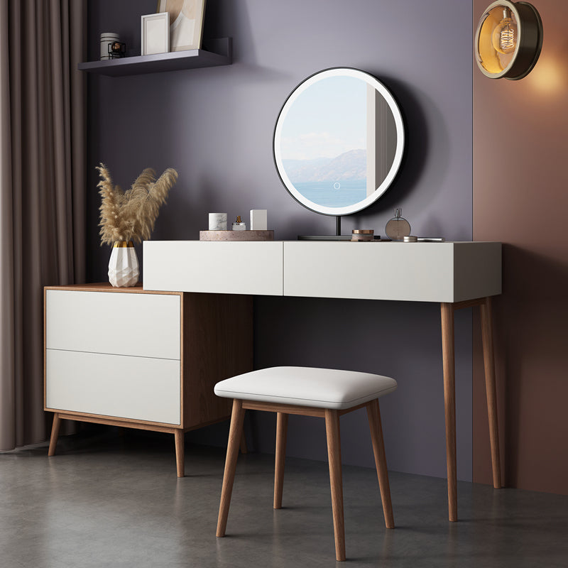 Tavolo da vanità contemporaneo e set di sgabelli con specchio, set di vanità per trucco in legno