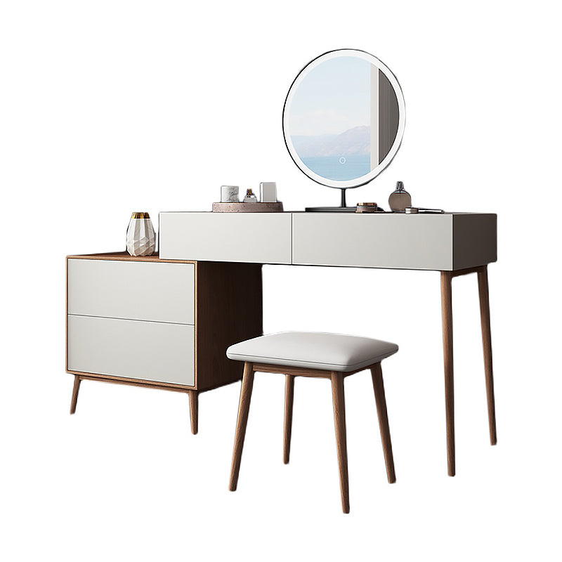 Tavolo da vanità contemporaneo e set di sgabelli con specchio, set di vanità per trucco in legno