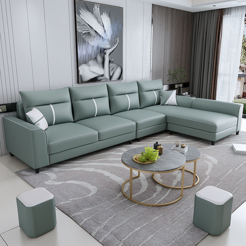 Faux Leather Sectional Sofa ,37.4" Tall Square Arm Sectional Sofa Mint Green Clearhalo 'furn' 'furn_sectionals' 'Furniture' 'Living Room Furniture' 'Sectionals' 5955085