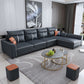 Faux Leather Sectional Sofa ,37.4" Tall Square Arm Sectional Sofa Grey Clearhalo 'furn' 'furn_sectionals' 'Furniture' 'Living Room Furniture' 'Sectionals' 5955086