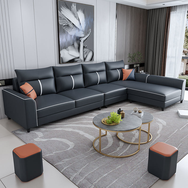 Faux Leather Sectional Sofa ,37.4" Tall Square Arm Sectional Sofa Grey Clearhalo 'furn' 'furn_sectionals' 'Furniture' 'Living Room Furniture' 'Sectionals' 5955086