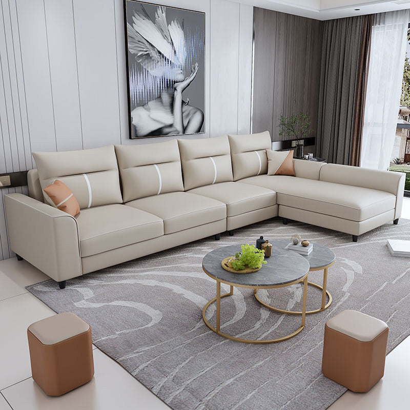Faux Leather Sectional Sofa ,37.4" Tall Square Arm Sectional Sofa Khaki Clearhalo 'furn' 'furn_sectionals' 'Furniture' 'Living Room Furniture' 'Sectionals' 5955087