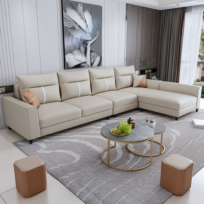 Faux Leather Sectional Sofa ,37.4" Tall Square Arm Sectional Sofa Khaki Clearhalo 'furn' 'furn_sectionals' 'Furniture' 'Living Room Furniture' 'Sectionals' 5955087