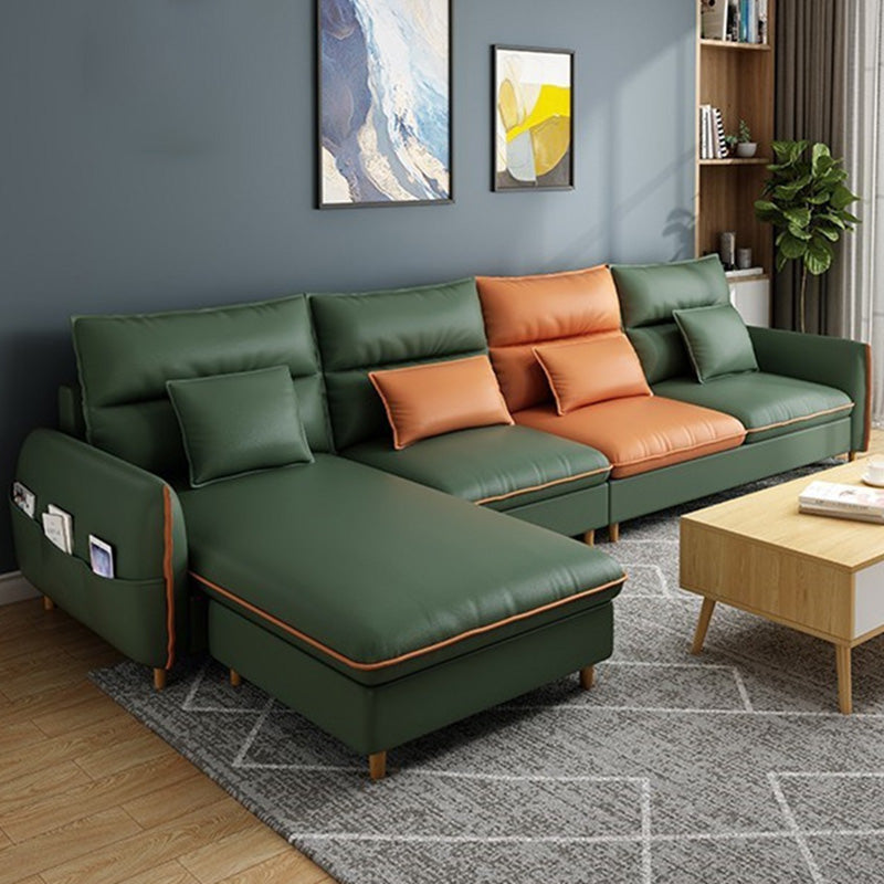 Modern Storage Faux Leather Sectioanl with Pillow Back for Living Room Blackish Green Clearhalo 'furn' 'furn_sectionals' 'Furniture' 'Living Room Furniture' 'Sectionals' 5955096