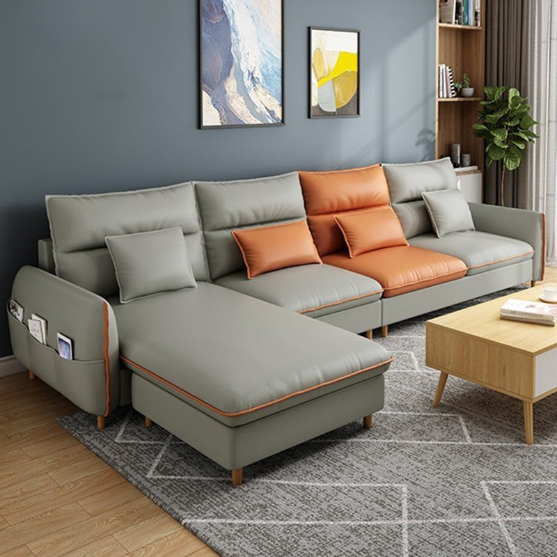 Modern Storage Faux Leather Sectioanl with Pillow Back for Living Room Light Gray Clearhalo 'furn' 'furn_sectionals' 'Furniture' 'Living Room Furniture' 'Sectionals' 5955099