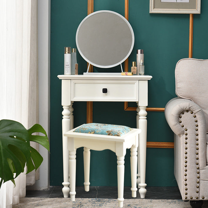 Modern Style Pine White Rectangular 4 Legs Dressing Table with 2 Drawers