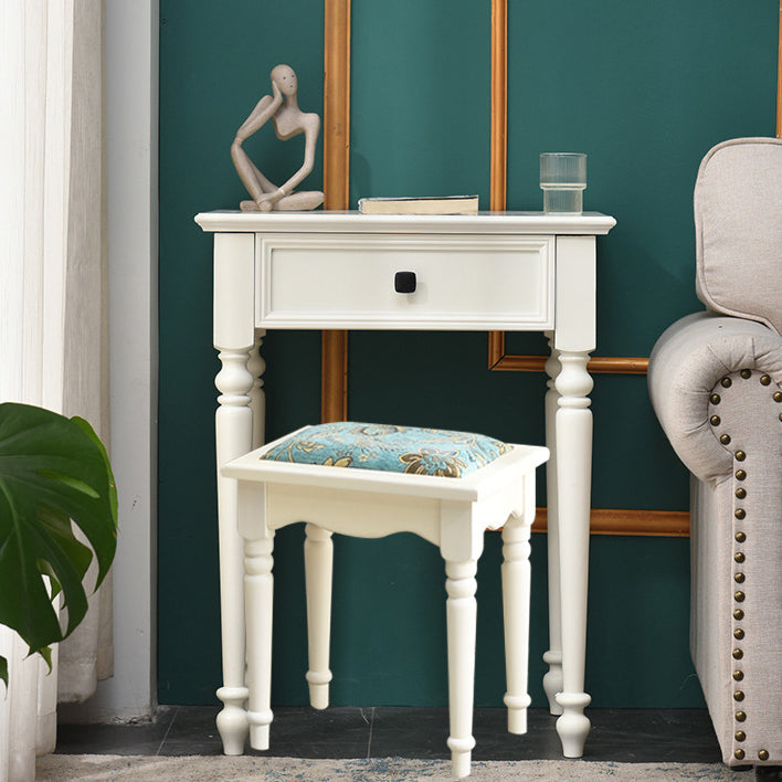 Modern Style Pine White Rectangular 4 Legs Dressing Table with 2 Drawers