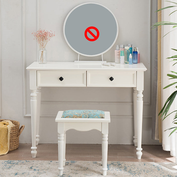 Modern Style Pine White Rectangular 4 Legs Dressing Table with 2 Drawers