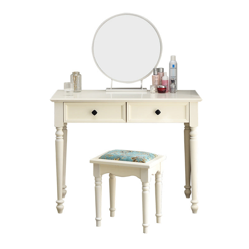 Modern Style Pine White Rectangular 4 Legs Dressing Table with 2 Drawers