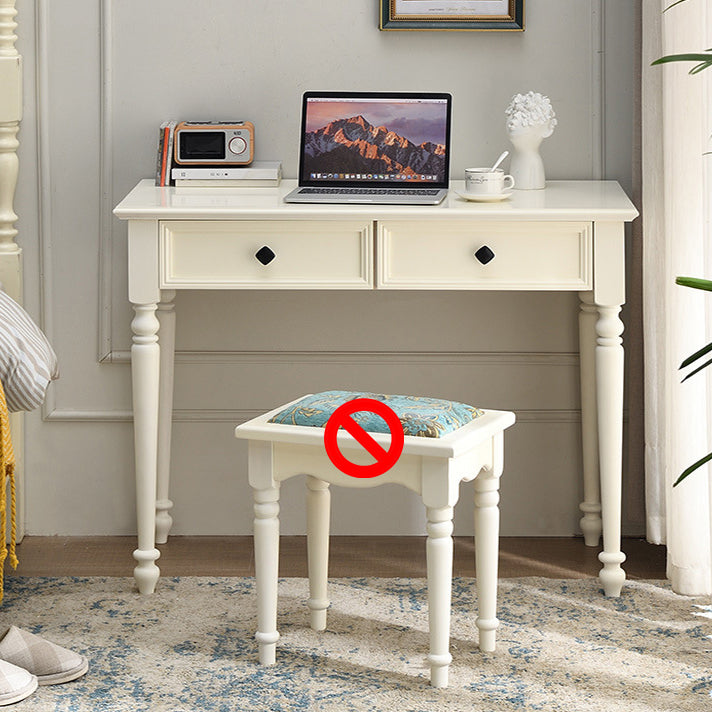 Modern Style Pine White Rectangular 4 Legs Dressing Table with 2 Drawers