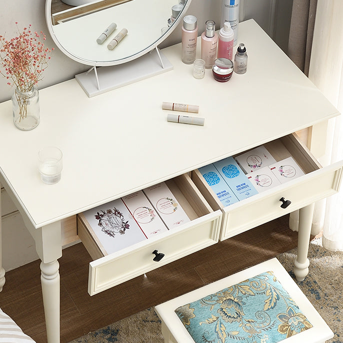 Modern Style Pine White Rectangular 4 Legs Dressing Table with 2 Drawers