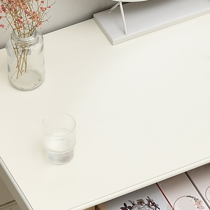 Modern Style Pine White Rectangular 4 Legs Dressing Table with 2 Drawers