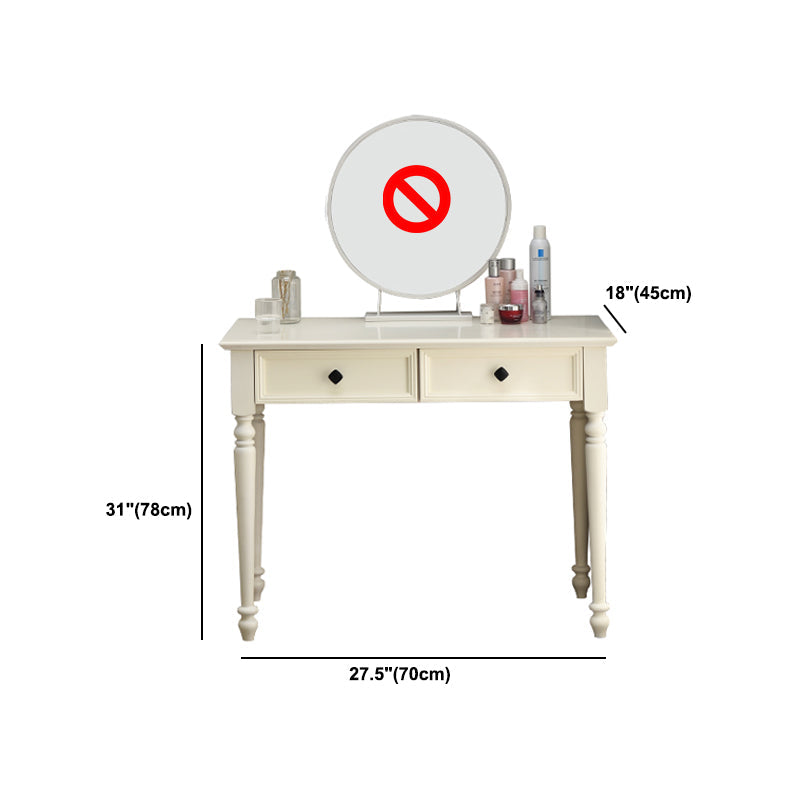 Modern Style Pine White Rectangular 4 Legs Dressing Table with 2 Drawers