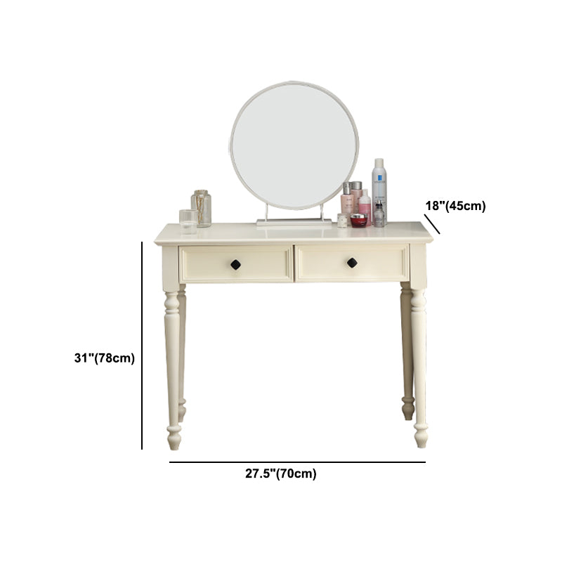 Modern Style Pine White Rectangular 4 Legs Dressing Table with 2 Drawers