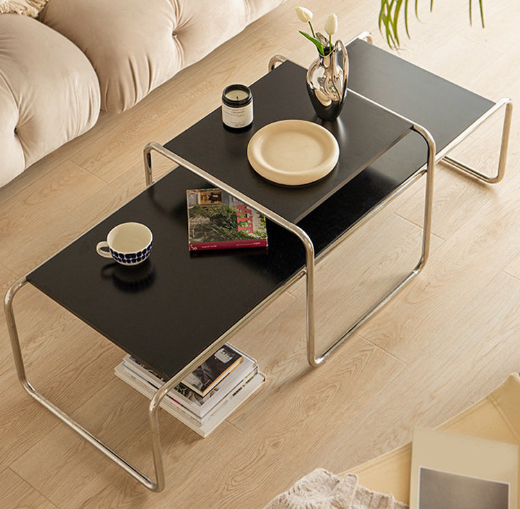 Contemporary Coffee Table with Wooden Top and Steel Sled Base Clearhalo 'Coffee & Accent Tables' 'Coffee Tables' 'coffee_tables' 'furn' 'furn_coffee_tables' 'Furniture' 'Living Room Furniture' 5955447