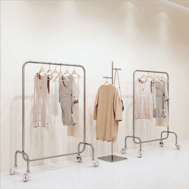 Industrial Style Metallic Coat Hanger Free Standing Coat Rack with 4 Wheels Clearhalo 'Entry & Mudroom Furniture' 'furn' 'furn_hall_tree_coat_racks' 'Furniture' 'Hall Trees & Coat Racks' 'hall_tree_coat_racks' 5955488