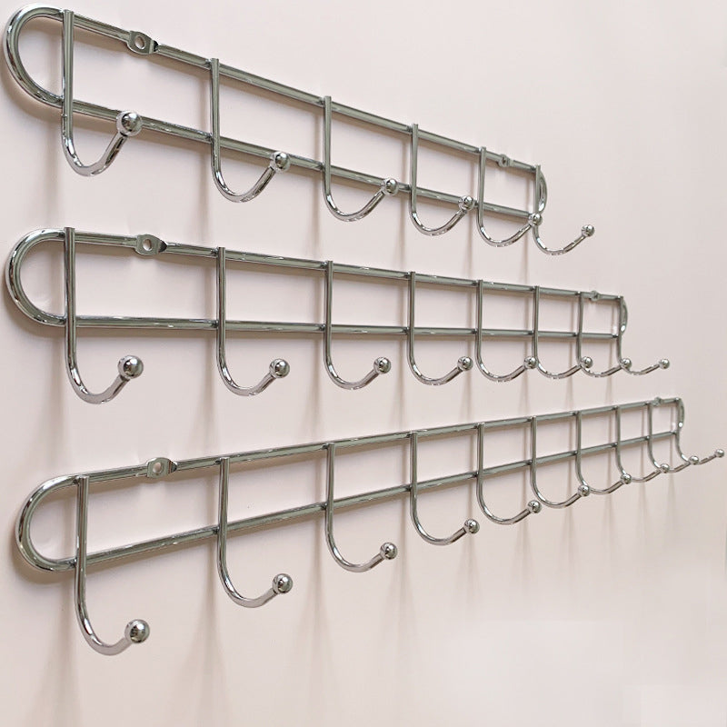 Industrial Entryway Kit Silver Stainless Steel Wall-Mounted with Hooks Coat Hanger Clearhalo 'Entry & Mudroom Furniture' 'furn' 'furn_hall_tree_coat_racks' 'Furniture' 'Hall Trees & Coat Racks' 'hall_tree_coat_racks' 5955970