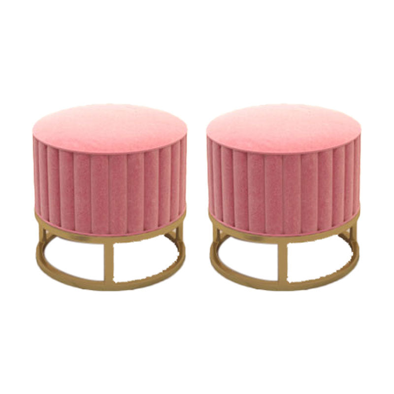 Modern Pouf Ottoman Velvet Upholstered Tear Resistant Round Ottoman with Chair Legs Pink 2 Piece Set Clearhalo 'furn' 'furn_ottomans_poufs' 'Furniture' 'Living Room Furniture' 'Ottomans & Poufs' 'ottomans_poufs' 5956025