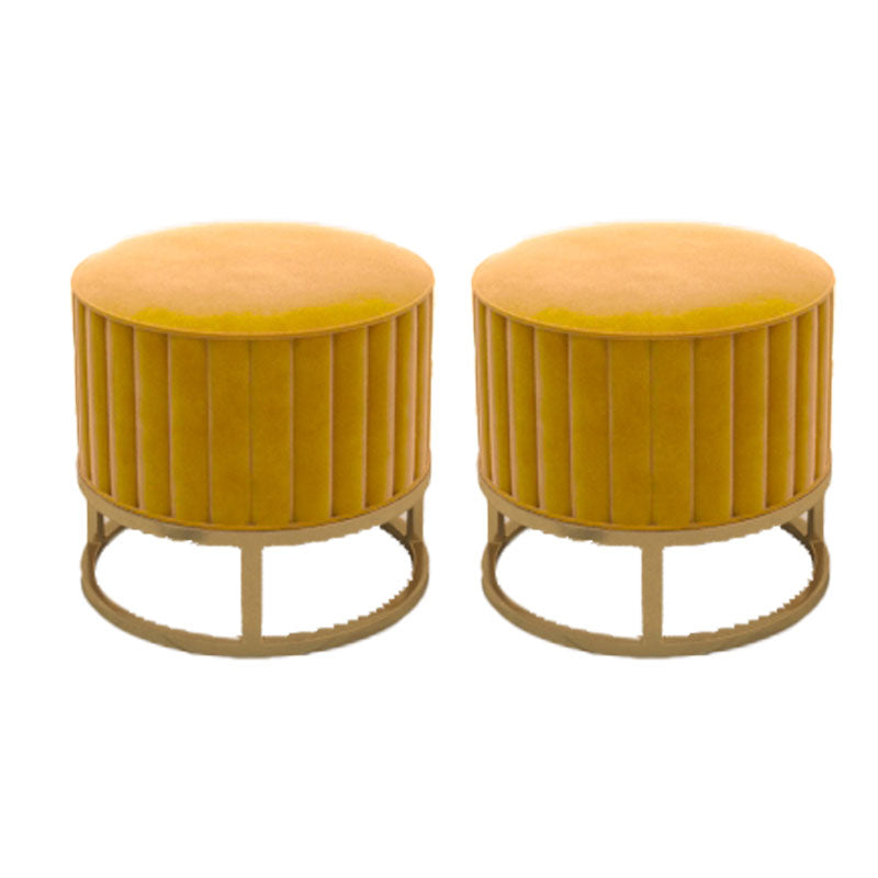 Modern Pouf Ottoman Velvet Upholstered Tear Resistant Round Ottoman with Chair Legs Yellow 2 Piece Set Clearhalo 'furn' 'furn_ottomans_poufs' 'Furniture' 'Living Room Furniture' 'Ottomans & Poufs' 'ottomans_poufs' 5956027