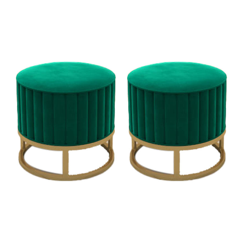 Modern Pouf Ottoman Velvet Upholstered Tear Resistant Round Ottoman with Chair Legs Green 2 Piece Set Clearhalo 'furn' 'furn_ottomans_poufs' 'Furniture' 'Living Room Furniture' 'Ottomans & Poufs' 'ottomans_poufs' 5956029