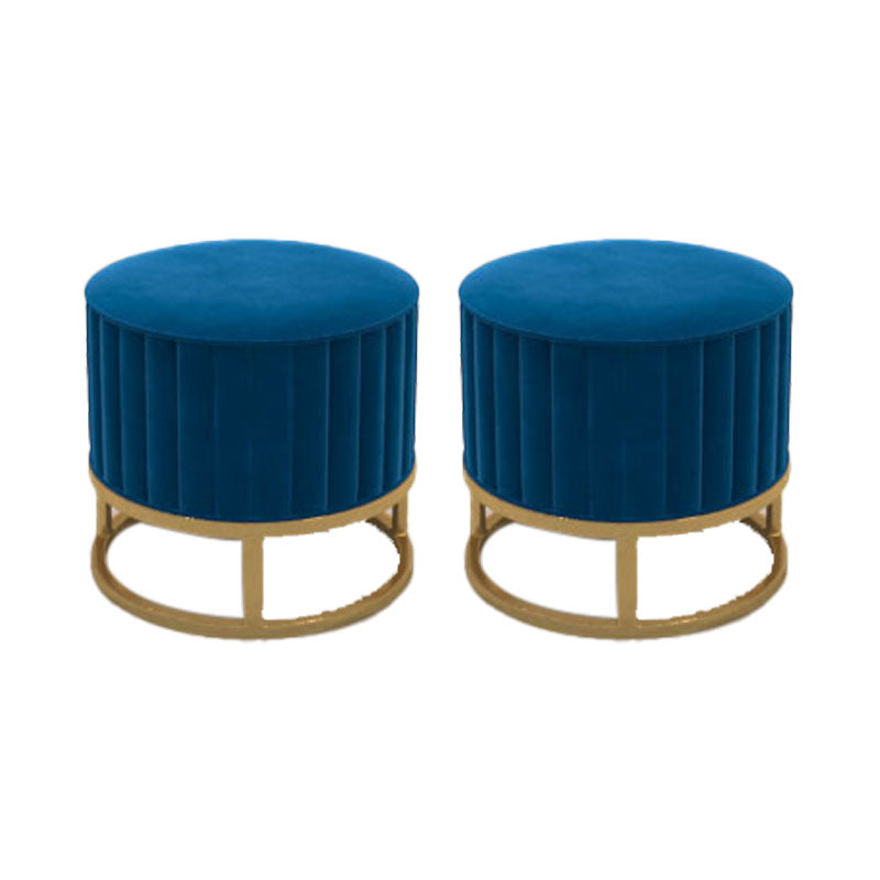 Modern Pouf Ottoman Velvet Upholstered Tear Resistant Round Ottoman with Chair Legs Blue 2 Piece Set Clearhalo 'furn' 'furn_ottomans_poufs' 'Furniture' 'Living Room Furniture' 'Ottomans & Poufs' 'ottomans_poufs' 5956031