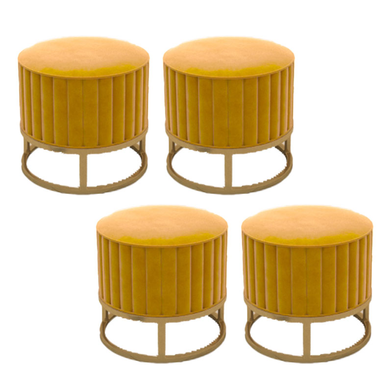 Modern Pouf Ottoman Velvet Upholstered Tear Resistant Round Ottoman with Chair Legs Yellow 4 Piece Set Clearhalo 'furn' 'furn_ottomans_poufs' 'Furniture' 'Living Room Furniture' 'Ottomans & Poufs' 'ottomans_poufs' 5956035