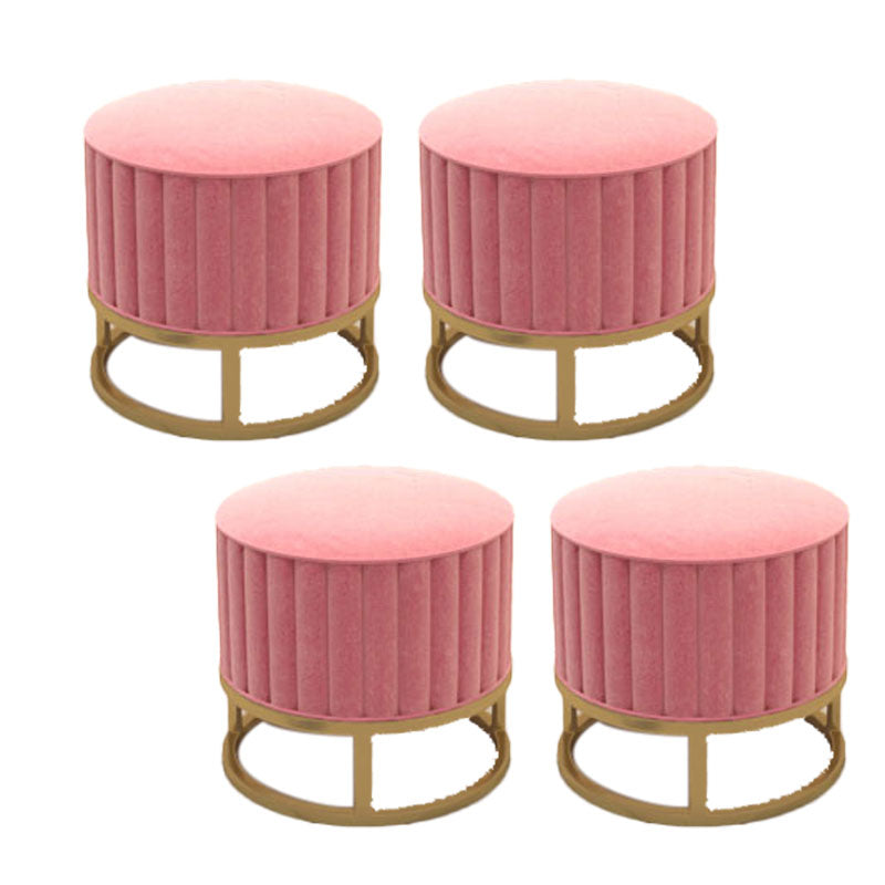 Modern Pouf Ottoman Velvet Upholstered Tear Resistant Round Ottoman with Chair Legs Pink 4 Piece Set Clearhalo 'furn' 'furn_ottomans_poufs' 'Furniture' 'Living Room Furniture' 'Ottomans & Poufs' 'ottomans_poufs' 5956036