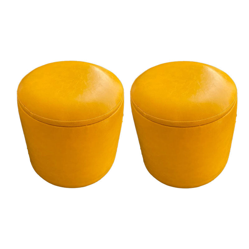 Faux Leather Ottoman Plain Round Stain Resistant Pouf Ottoman with Storage 13"L x 13"W x 14"H Yellow 2 Piece Set Clearhalo 'furn' 'furn_ottomans_poufs' 'Furniture' 'Living Room Furniture' 'Ottomans & Poufs' 'ottomans_poufs' 5956056