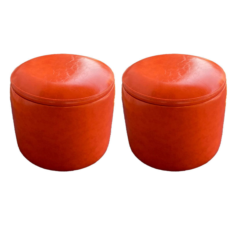Faux Leather Ottoman Plain Round Stain Resistant Pouf Ottoman with Storage 13"L x 13"W x 14"H Orange 2 Piece Set Clearhalo 'furn' 'furn_ottomans_poufs' 'Furniture' 'Living Room Furniture' 'Ottomans & Poufs' 'ottomans_poufs' 5956060