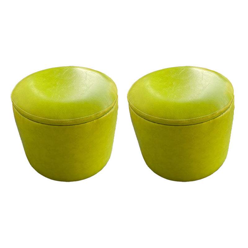 Faux Leather Ottoman Plain Round Stain Resistant Pouf Ottoman with Storage 13"L x 13"W x 14"H Green 2 Piece Set Clearhalo 'furn' 'furn_ottomans_poufs' 'Furniture' 'Living Room Furniture' 'Ottomans & Poufs' 'ottomans_poufs' 5956061