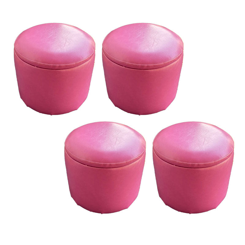 Faux Leather Ottoman Plain Round Stain Resistant Pouf Ottoman with Storage 13"L x 13"W x 14"H Pink 4 Piece Set Clearhalo 'furn' 'furn_ottomans_poufs' 'Furniture' 'Living Room Furniture' 'Ottomans & Poufs' 'ottomans_poufs' 5956063