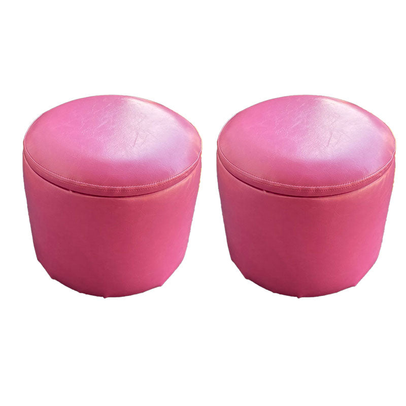 Faux Leather Ottoman Plain Round Stain Resistant Pouf Ottoman with Storage 13"L x 13"W x 11.4"H 2 Piece Set Clearhalo 'furn' 'furn_ottomans_poufs' 'Furniture' 'Living Room Furniture' 'Ottomans & Poufs' 'ottomans_poufs' 5956066