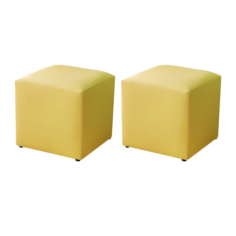 Modern Pure Color Cube Sqaure Faux Leather Cube for Living Room Yellow 2 Piece Set Clearhalo 'furn' 'furn_ottomans_poufs' 'Furniture' 'Living Room Furniture' 'Ottomans & Poufs' 'ottomans_poufs' 5956090
