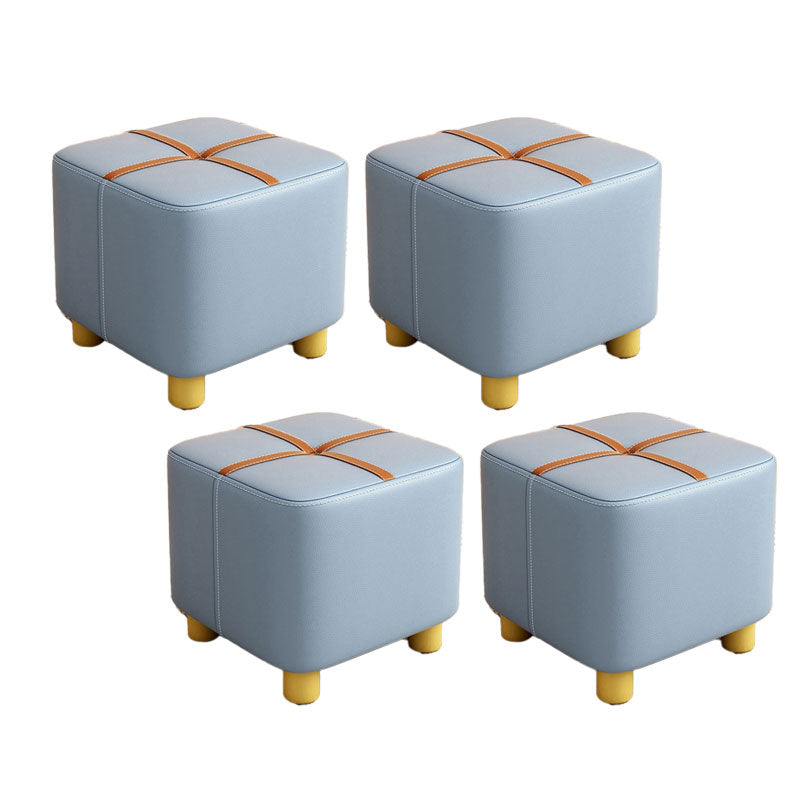 Faux Leather Modern Standard Striped Suqare Cube for Drawing Room Light Blue 4 Piece Set Clearhalo 'furn' 'furn_ottomans_poufs' 'Furniture' 'Living Room Furniture' 'Ottomans & Poufs' 'ottomans_poufs' 5956166
