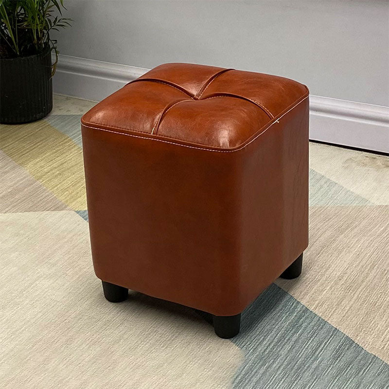 Modern Square Ottoman Plain Water Resistant Faux Leather Stain Resistant Tufted Ottoman Brown 1 Piece Clearhalo 'furn' 'furn_ottomans_poufs' 'Furniture' 'Living Room Furniture' 'Ottomans & Poufs' 'ottomans_poufs' 5956251