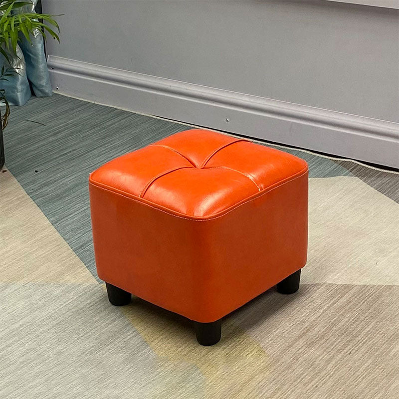 Modern Square Ottoman Plain Water Resistant Faux Leather Stain Resistant Tufted Ottoman 11"L x 11"W x 10"H Orange 1 Piece Clearhalo 'furn' 'furn_ottomans_poufs' 'Furniture' 'Living Room Furniture' 'Ottomans & Poufs' 'ottomans_poufs' 5956253