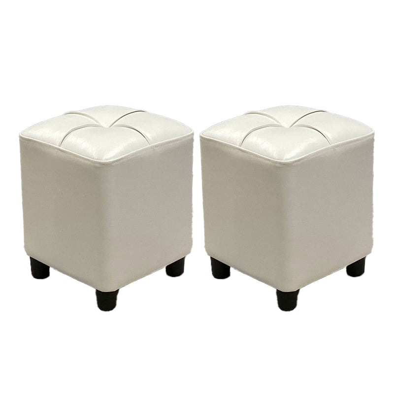 Modern Square Ottoman Plain Water Resistant Faux Leather Stain Resistant Tufted Ottoman White 2 Piece Set Clearhalo 'furn' 'furn_ottomans_poufs' 'Furniture' 'Living Room Furniture' 'Ottomans & Poufs' 'ottomans_poufs' 5956270