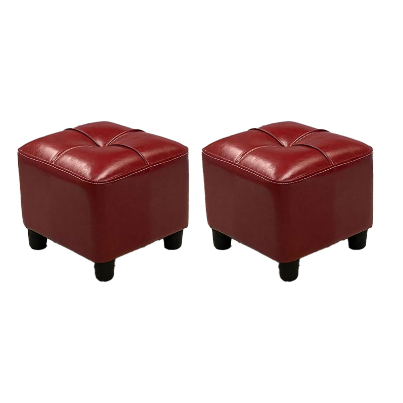 Modern Square Ottoman Plain Water Resistant Faux Leather Stain Resistant Tufted Ottoman 11"L x 11"W x 10"H Red 2 Piece Set Clearhalo 'furn' 'furn_ottomans_poufs' 'Furniture' 'Living Room Furniture' 'Ottomans & Poufs' 'ottomans_poufs' 5956278