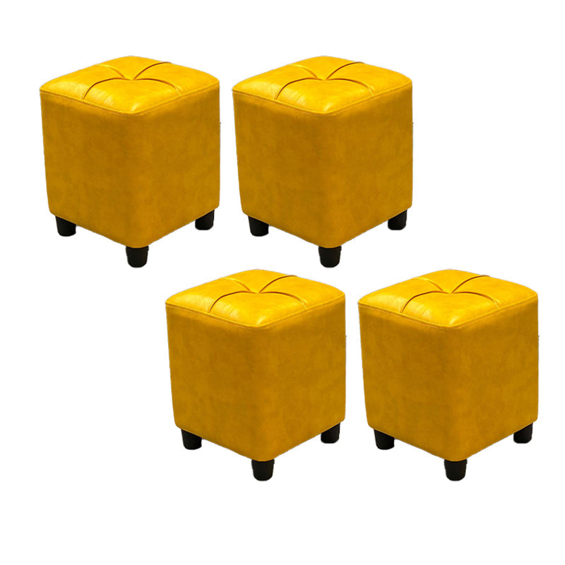 Modern Square Ottoman Plain Water Resistant Faux Leather Stain Resistant Tufted Ottoman Yellow 4 Piece Set Clearhalo 'furn' 'furn_ottomans_poufs' 'Furniture' 'Living Room Furniture' 'Ottomans & Poufs' 'ottomans_poufs' 5956284