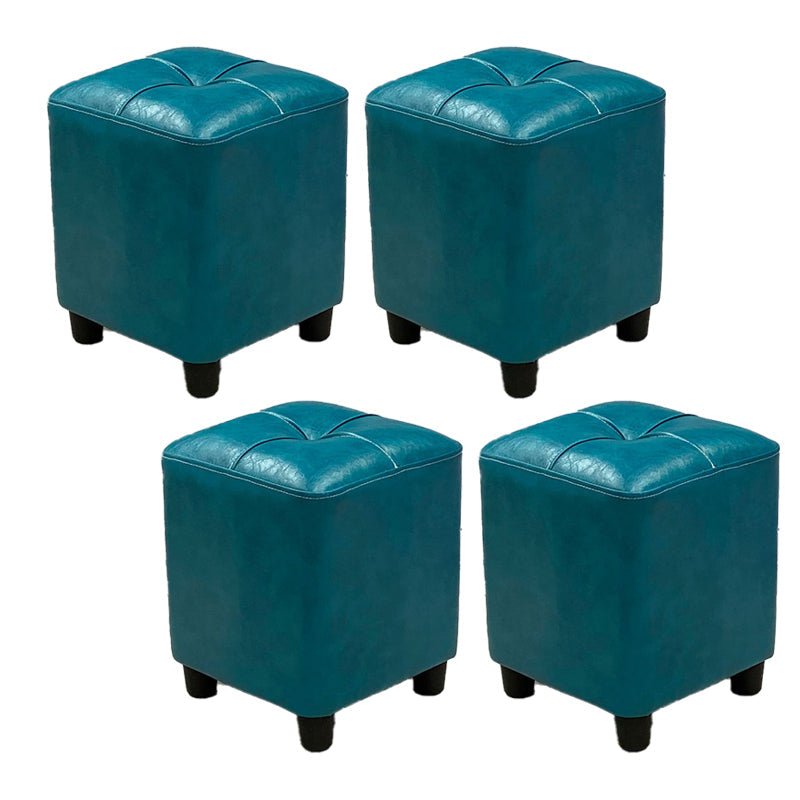 Modern Square Ottoman Plain Water Resistant Faux Leather Stain Resistant Tufted Ottoman Blue 4 Piece Set Clearhalo 'furn' 'furn_ottomans_poufs' 'Furniture' 'Living Room Furniture' 'Ottomans & Poufs' 'ottomans_poufs' 5956285