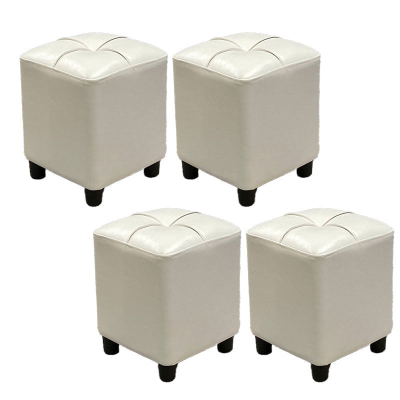 Modern Square Ottoman Plain Water Resistant Faux Leather Stain Resistant Tufted Ottoman White 4 Piece Set Clearhalo 'furn' 'furn_ottomans_poufs' 'Furniture' 'Living Room Furniture' 'Ottomans & Poufs' 'ottomans_poufs' 5956286