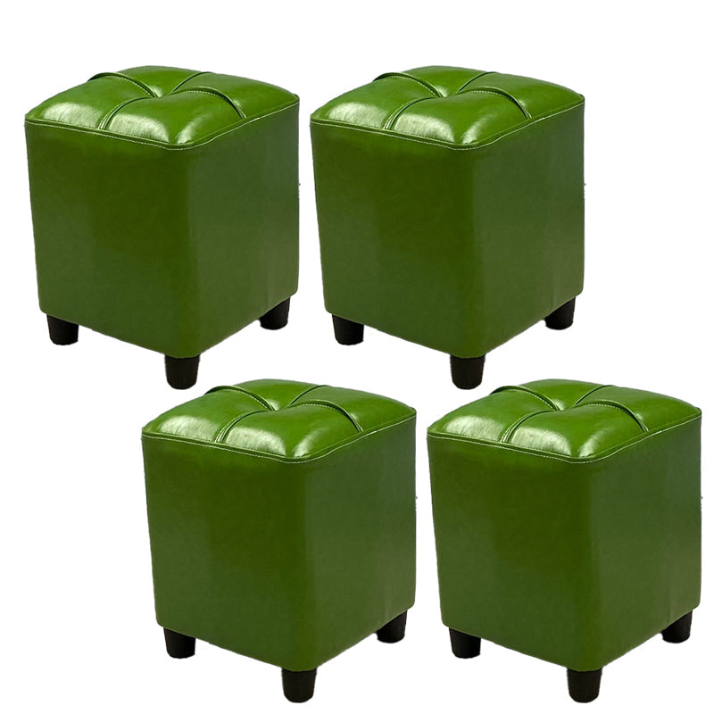Modern Square Ottoman Plain Water Resistant Faux Leather Stain Resistant Tufted Ottoman Green 4 Piece Set Clearhalo 'furn' 'furn_ottomans_poufs' 'Furniture' 'Living Room Furniture' 'Ottomans & Poufs' 'ottomans_poufs' 5956287