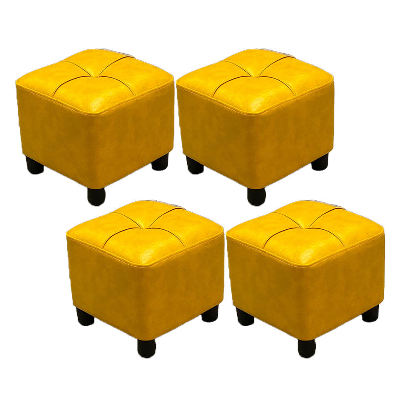 Modern Square Ottoman Plain Water Resistant Faux Leather Stain Resistant Tufted Ottoman 11"L x 11"W x 10"H Yellow 4 Piece Set Clearhalo 'furn' 'furn_ottomans_poufs' 'Furniture' 'Living Room Furniture' 'Ottomans & Poufs' 'ottomans_poufs' 5956294