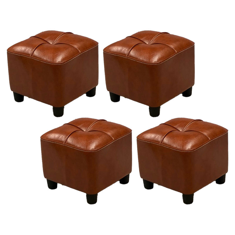 Modern Square Ottoman Plain Water Resistant Faux Leather Stain Resistant Tufted Ottoman 11"L x 11"W x 10"H Brown 4 Piece Set Clearhalo 'furn' 'furn_ottomans_poufs' 'Furniture' 'Living Room Furniture' 'Ottomans & Poufs' 'ottomans_poufs' 5956295