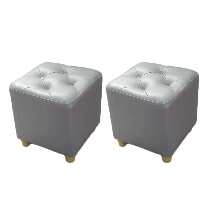 Modern Cotton Pouf Ottoman Plain Square Tufted Water Resistant Chair Pouf Light Gray 2 Piece Set Clearhalo 'furn' 'furn_ottomans_poufs' 'Furniture' 'Living Room Furniture' 'Ottomans & Poufs' 'ottomans_poufs' 5956318