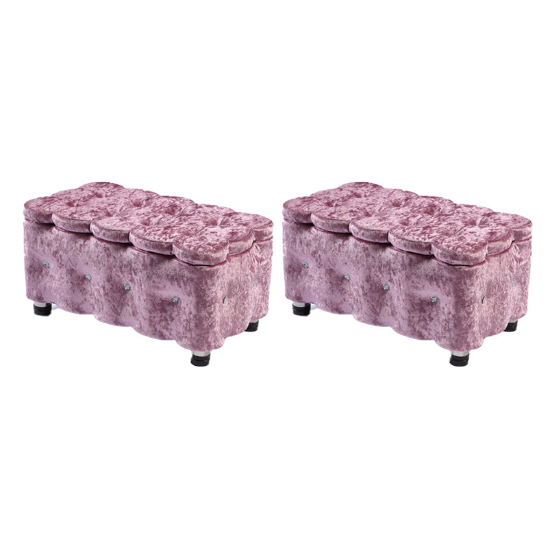 Glam Plain Storage Pouf Plain Velvet Tufted with Storage Rectangle Couch Ottoman Pink 2 Piece Set Clearhalo 'furn' 'furn_ottomans_poufs' 'Furniture' 'Living Room Furniture' 'Ottomans & Poufs' 'ottomans_poufs' 5956362