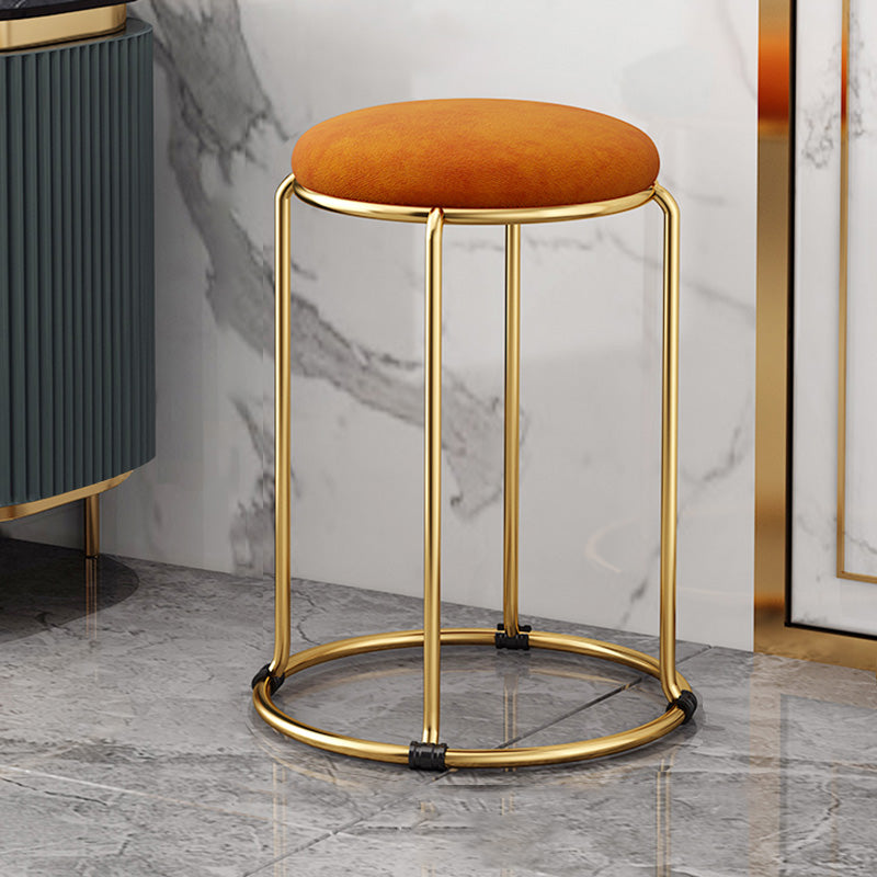 Velvet Scratch Resistant Ottoman Pure Color Round Glam Standard Round Ottoman Orange 1 Piece Clearhalo 'furn' 'furn_ottomans_poufs' 'Furniture' 'Living Room Furniture' 'Ottomans & Poufs' 'ottomans_poufs' 5956432