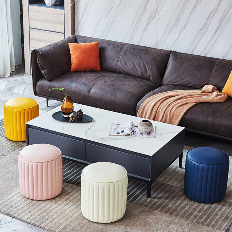 Orange Leather Solid Color Pouf Round Water Resistant Indoor Pouf Clearhalo 'furn' 'furn_ottomans_poufs' 'Furniture' 'Living Room Furniture' 'Ottomans & Poufs' 'ottomans_poufs' 5956455