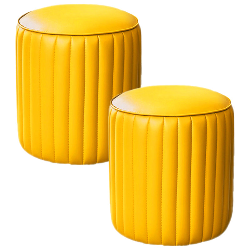 Orange Leather Solid Color Pouf Round Water Resistant Indoor Pouf Lemon Yellow 2 Piece Set Clearhalo 'furn' 'furn_ottomans_poufs' 'Furniture' 'Living Room Furniture' 'Ottomans & Poufs' 'ottomans_poufs' 5956460